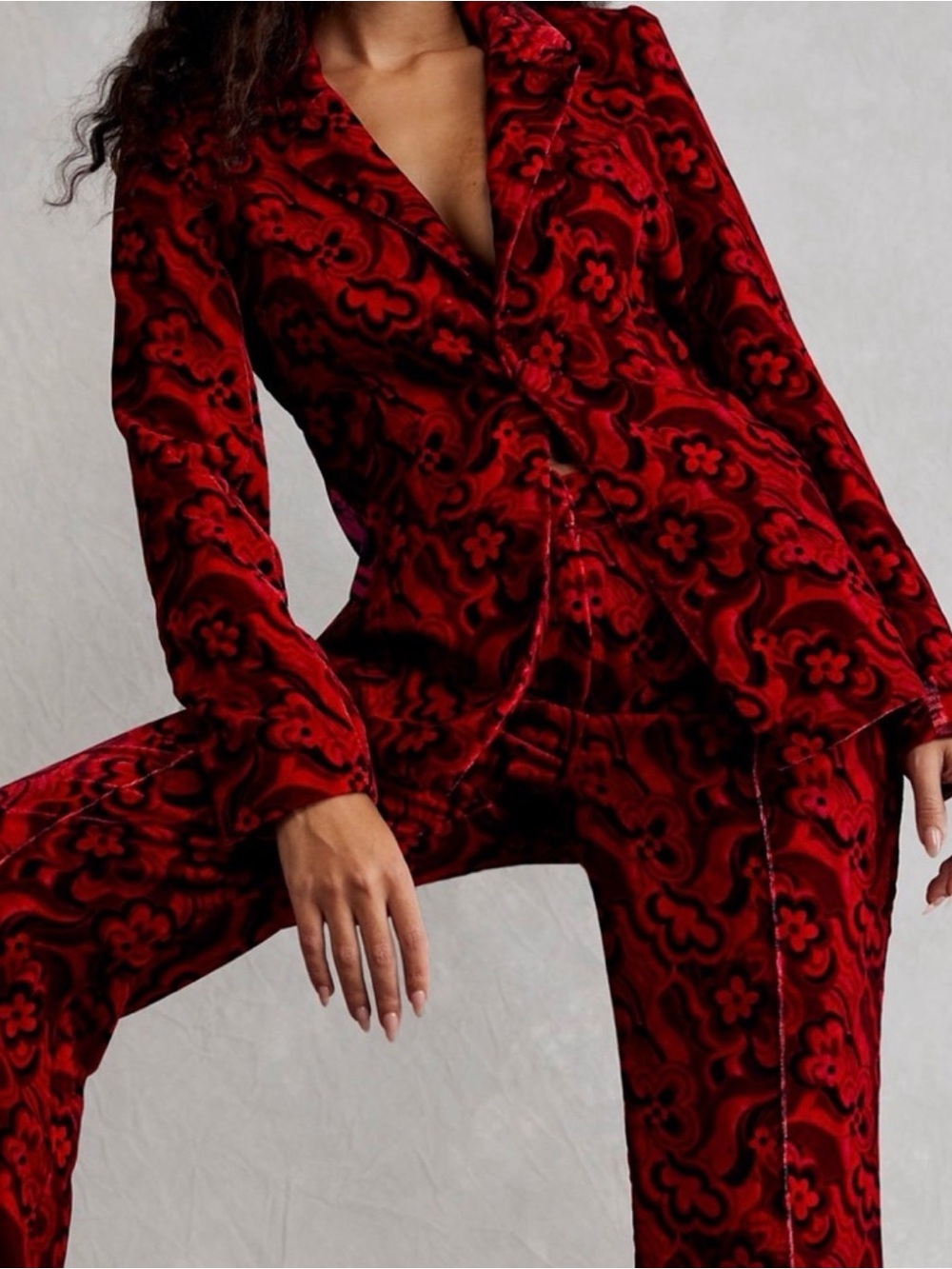 For Love & Lemons Penny Velvet Blazer - Red Floral (Flaw / Read Info)